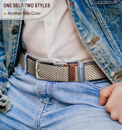 Image of Stretchable Reversible Braided Woven Fabric Belt for Men and Women, Fits on upto 36 inch waist size
