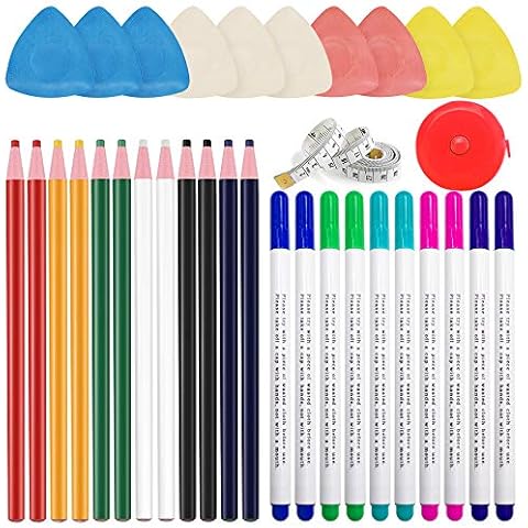 SITAKE 34 Teiliges Professionelles Schneiderkreide-Kit, Einschließlich 10 Schneiderkreide, 10 Verschwundenen Stoffmarkierungsstift, 12 Nähmarkierungsstift, 2 Maßbänder zum Nähen von Markierungen Cover