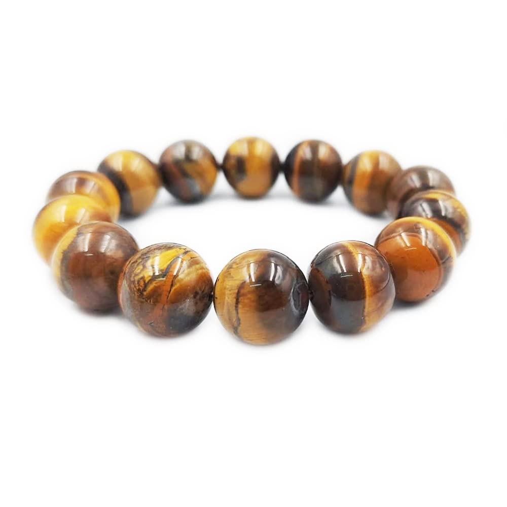 Tiger Eye Bracelet | Natural Gemstone Healing Crystal For Protection, Confidence, Stability & Good Luck | Natural Tiger Eye Stone for Men & Women | Bead Size:14mm