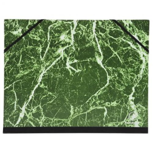 Lot de 10 Carton à dessin marbré verni vert à élastiques, 26x33 - A4+