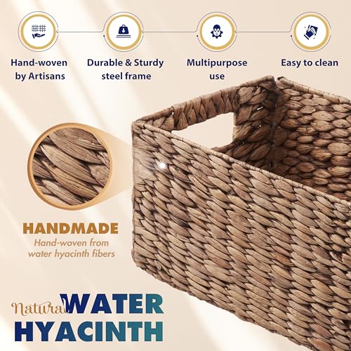 Image of BLUEWEST Woven Baskets for Storage (Pack 6) Wicker Water Hyacinth Storage Basket with Sturdy Built-in Handle, Multifunction Collapsible Handwoven Basket for Living Room, Bathroom, Wardrobe, Shelves