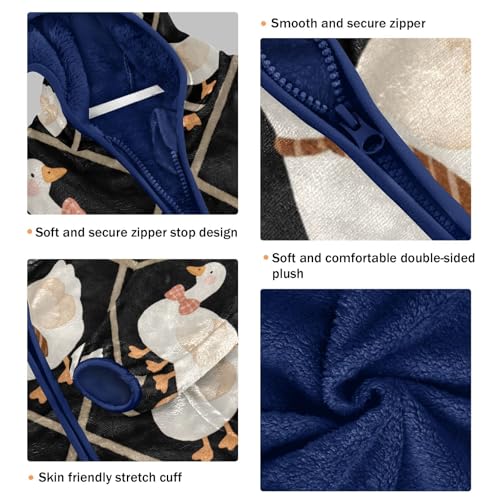 Ducks with Bowties on Black Toddler Fleece Jacket Girl Boys Hooded Fleece Jacket Coat Warm Outwear Zip-up 3-10T3