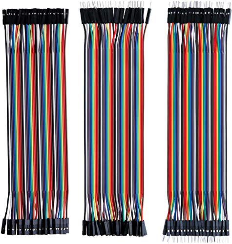 40-pin Dupont Jumper Cable Set - Includes M-M, F-F, and M-F (8-inch Length), Ideal for Connections Between Microcontrollers and Solderless Breadboards, Peripherals, or Breakout Boards