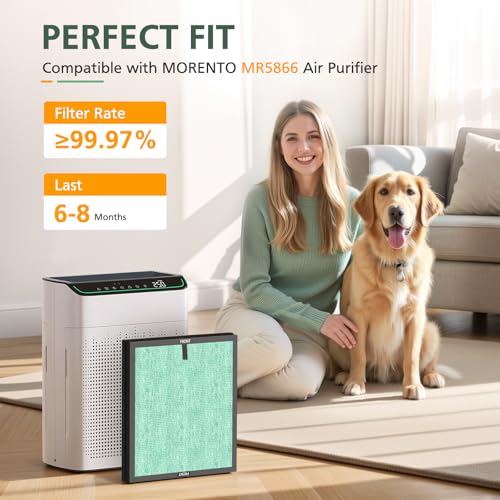 Image of 2 Pack MR5866 Filter Pet Compatible with MORENTO MR5866 Air Purifiers, MR5866 HEPA Replacement Filter for 99.97% Air Pollutants, Odor and Smoke, Pet Dander Version Green