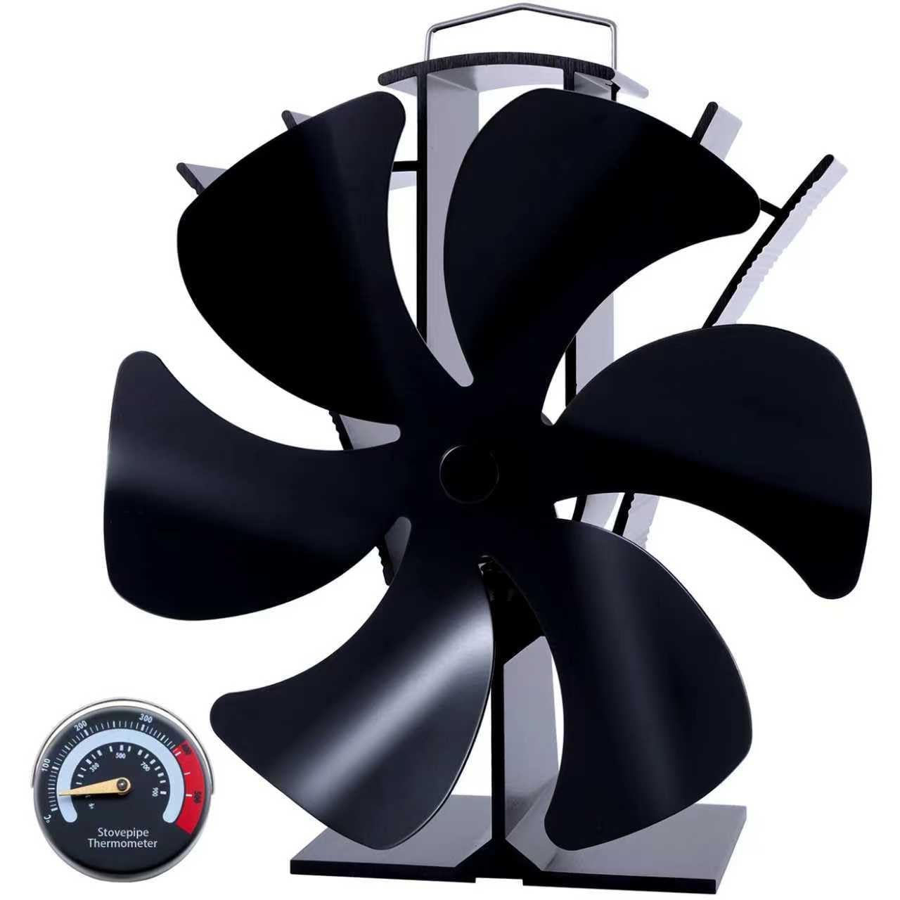 Tomersun Log Burner Stove Fan 6 Blades with Thermometer Woodburning Heat Powered Fire Fans for Fireplace/Wood Burning Stove/Log Burner