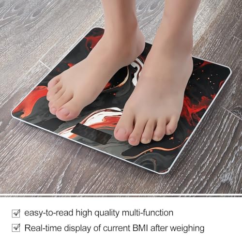 Báscula de baño digital con superficie de mármol negro y rojo miniatura 5