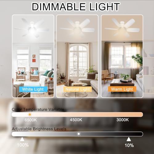 Image of 2-Pack Socket Fan Light with Remote, Ceiling Fan with Lights Dimmable, 3 Colors 3000K-6500K,Timer 2 /4 /6 /8H, 6 Speeds Quiet Screw in E26 /E27 LED Light Bulb for Bedroom Living Room Kitchen Garage Office