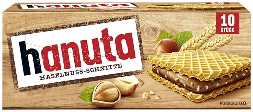 Hanuta Haselnuss-Schnitten – knusprige Waffeln mit zarter Haselnusscreme – beliebter Snack für zwischendurch, zum Teilenund Genießen – nussig und schokoladig – 1 Großpackung, 10 Stück (220 g)