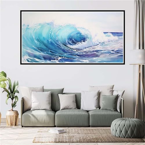 Peinture diamant adulte 50x100cm grand tableau perle diamant de vagues et point de croix DIY