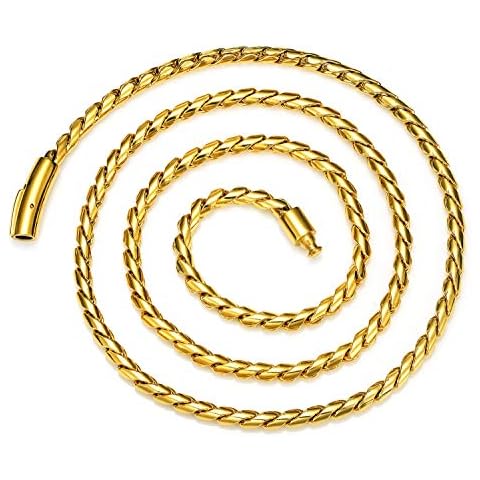 ROWIN&CO Simple Hip Hop Men Chain Jewelry 18K Gold 6mm Stainless Steel Cable Rope Link Necklace Cover
