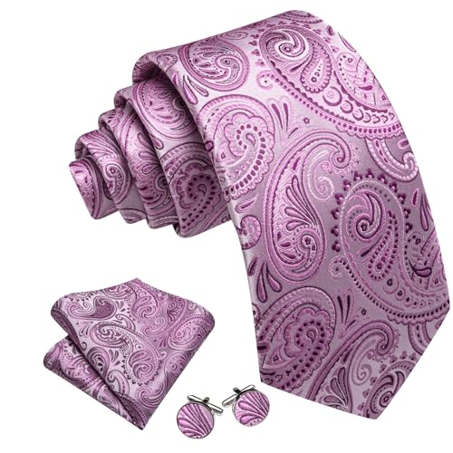 Image of Barry.Wang Paisley Tie Fashion Set Hanky Cufflinks Neckties for Men Woven Silk