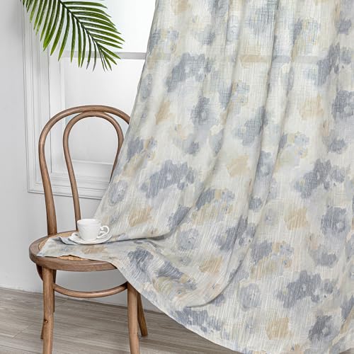 Image of MYSKY HOME Floral Curtains 84 Inch Long for Girls Bedroom, Yellow Curtains for Living Room, Farmhouse Country Light Filtering Grommet Semi Sheer Natural Drapes Grey Colorful Design W52, 2 Panels