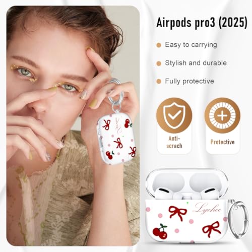 Image of Compatible Airpods Pro 3 Case (2025),Soft Cute Red Bow Print Silicone Protective Cases for Apple AirPods Pro 3rd Generation Case,Airpod Pro 3 Cover with Keychain&Cleaner Kit for Women /Girls,Red Bow