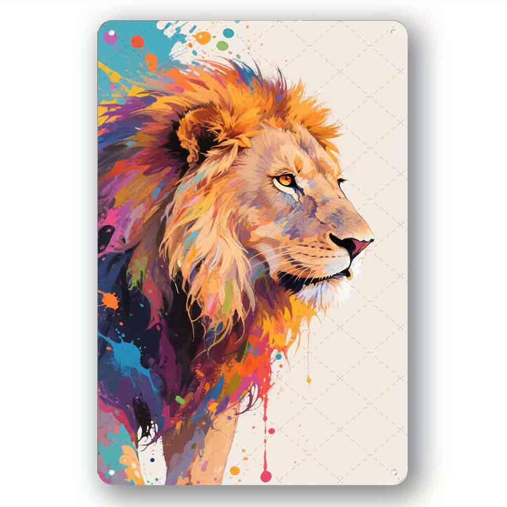 peiyeety Metal Vintage Tin Sign Colorful Lion - Vibrant Creative Funny Vintage Sign Decoration Home Bathroom Patio Bar Tin Signs 8x12 Inch