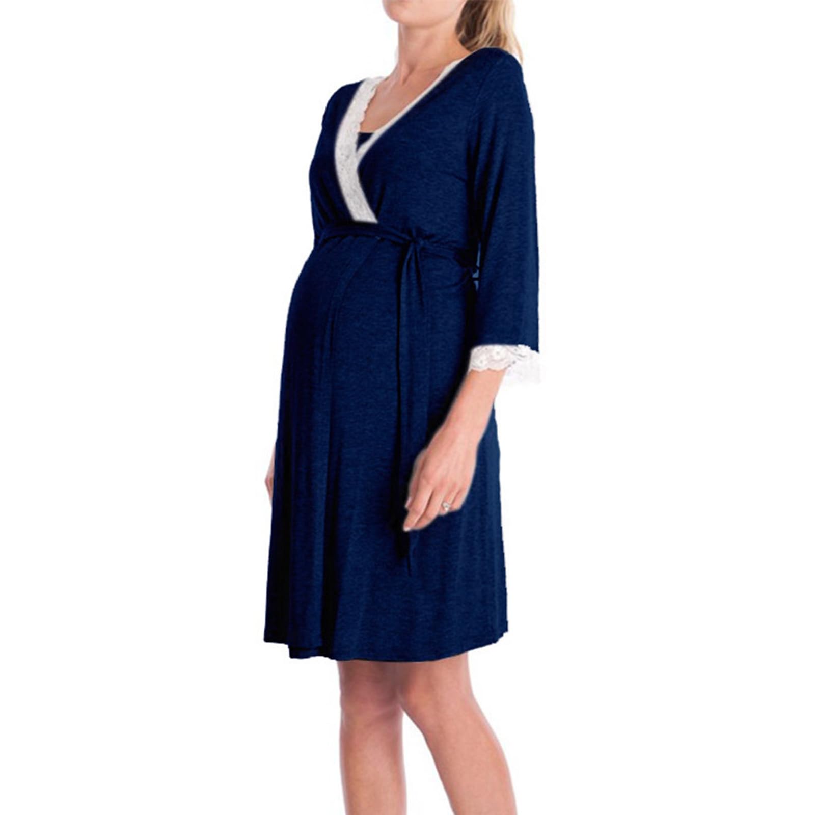 XAGMODSHN Bata de maternidad de algodón transpirable, ropa de embarazo, camisón de lactancia, ropa de dormir para mujeres embarazadas, ropa de dormir de algodón, bata de maternidad, camisón de