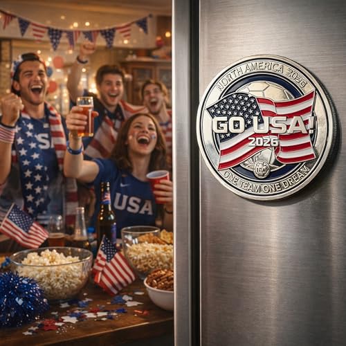 Imán decorativo redondo 3D para refrigerador USA Soccer 8 cm miniatura 2