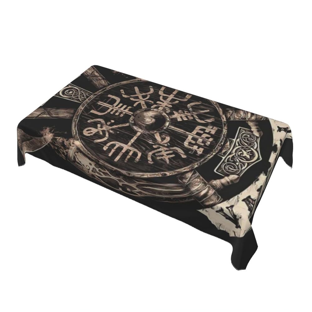 Tutatimang Black Valhalla Compass Tablecloth，Viking Nordic Mythology Pattern Tablecloth，For Restaurant Kitchen Party Decoration