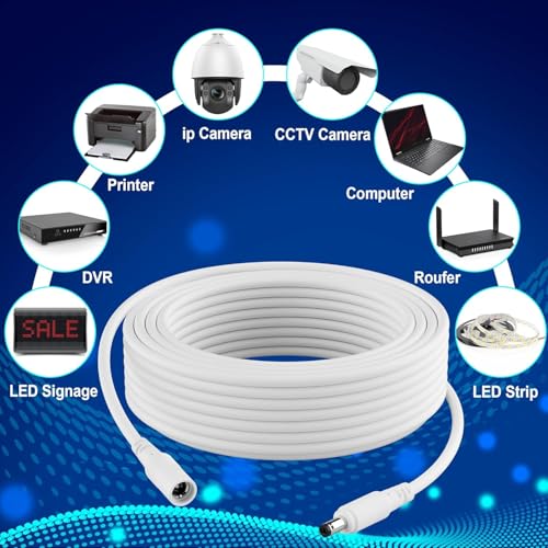 Image of 16ft 12V DC Extension Cable 2Pack,Power Supply Extension Cord 2.1mm x 5.5mm,12V DC Adapter Female to Male Extender Wire CCTV Security Camera,DVR 5V,9V,24V,Volt (White, 5 METER /16 FEET)