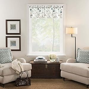 Vogol floral embroidered curtain valance elegant decorative flower pattern window valance curtain for cafe kitchen small window rod pocket 52 x 14 1 panel blue  urban country home decor