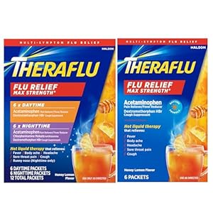 Theraflu Max Strength Daytime & Nighttime Flu Symptom Relief Honey Lemon Flavor Powder & Daytime Flu Symptom Relief Honey Lemon Powder, 6 Daytime + 6 Nighttime, & 6 Honey Lemon Flavor Powder Packets