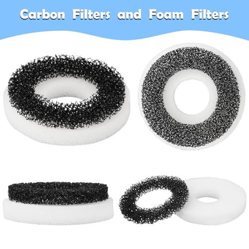 Image of Foam and Carbon Rings Filter Replacement Compatible with Biorb Aquariums，Aquarium Sponge Foam Filter Pads (10 piece of Carbon Foam, 10piece of Regular Foam, 2 Cleaning brushs,1 Cleaner pad)