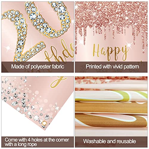 Image of Happy 20th Birthday Door Banner Decorations for Women, Pink Rose Gold 20 Birthday Door Cover Backdrop Sign Party Supplies, 20 Year Old Birthday Poster Background Photo Booth Props Decor