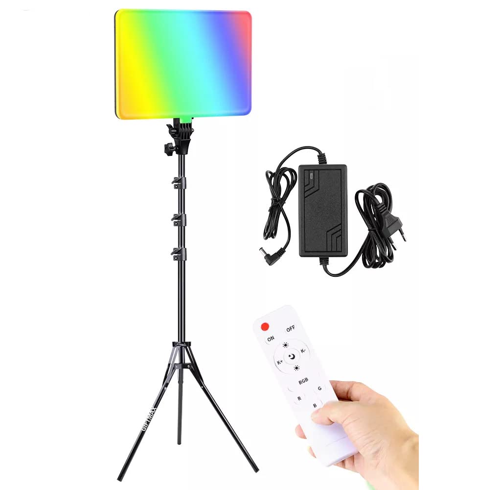 GiftMax® RGB Camera Light Photography Video Soft Light Panel for Studio Photography 50w Led, 3000k-6500k 2000lm with 7ft Stand (16 inch RGB Camera Light & 7ft Stand Pack -1)