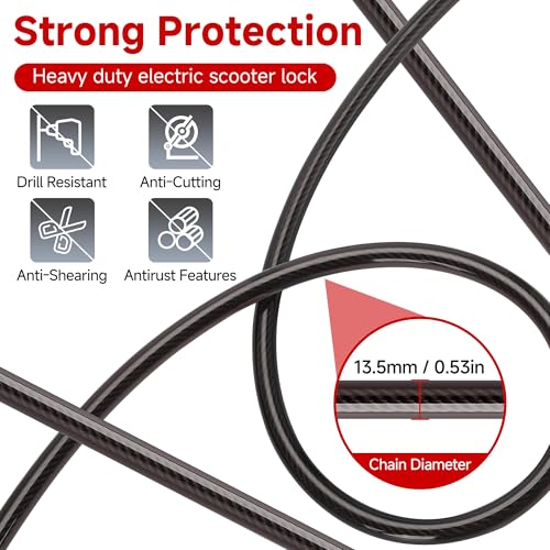 Image of Heavy Duty Scooter Lock - 8mm Anti-Theft Chain Lock with 3 Keys, 94cm Weatherproof Security Lock for Electric Scooters, Bikes, Motorcycles