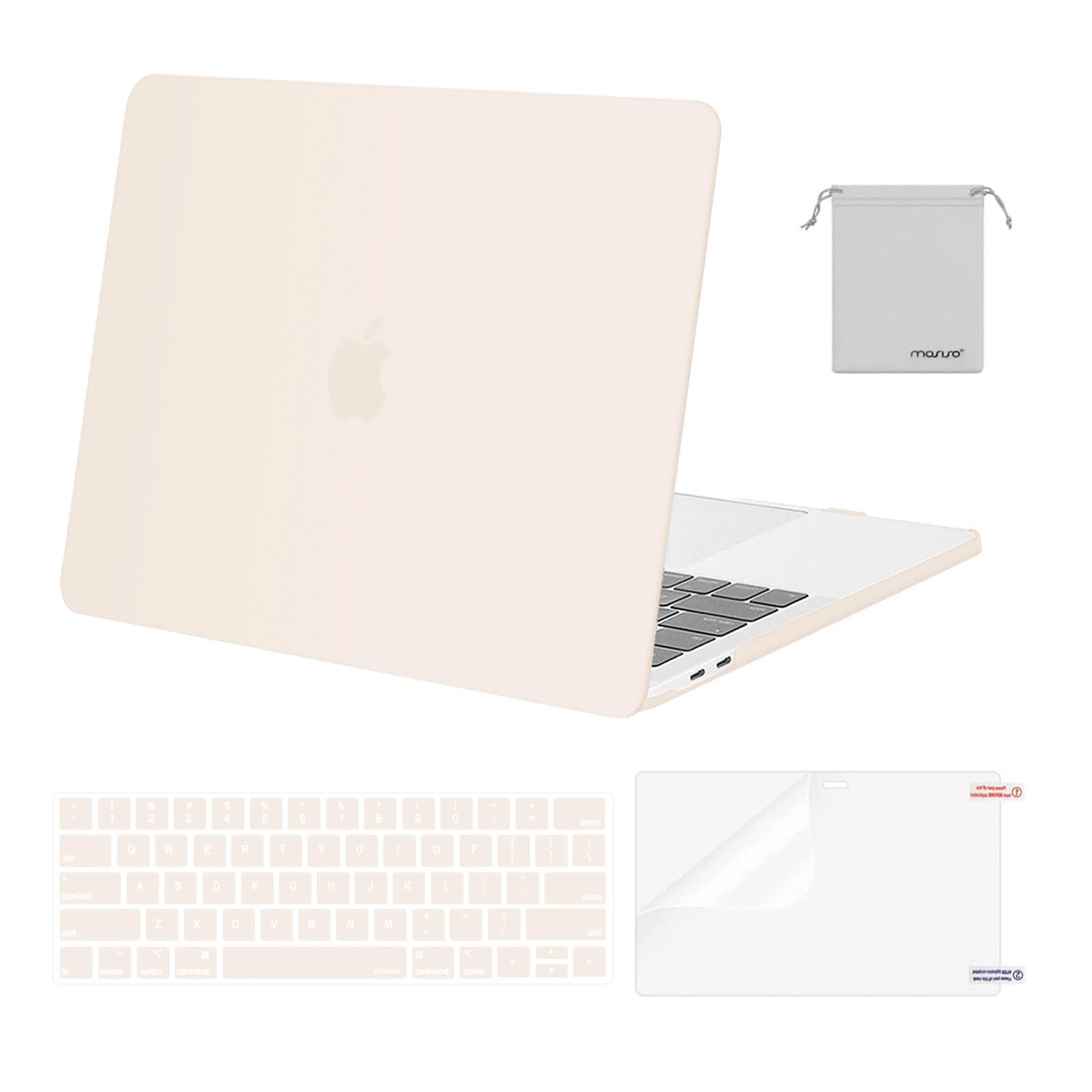 MOSISO Compatible with MacBook Pro 13 inch Case M2 2025, 2024, 2023, 2022-2016 A2338 M1 A2251 A2289 A2159 A1989 A1708 A1706, Plastic Hard Shell&Keyboard Cover&Screen Film&Storage Bag, Beige