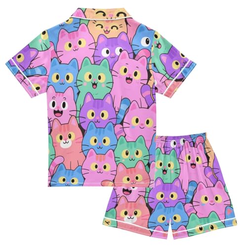 Girls Sleepover Pajama Set Cute Cartoon Pajama Set Shorts for Big Boys Play Wear 5-6Y Cute Cartoon Cat Color2