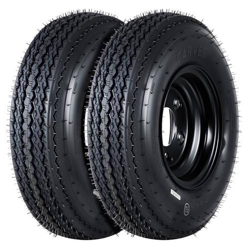 GarveeTech 2-Pack Trailer Tire on Rim 4.80-8 480-8 4.80x8 Trailer Tires and 4 Lug on 4 in PCD 8 in Wheels 6PR Black