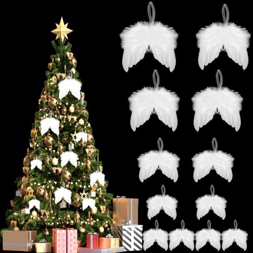 12 Stück Weiß Engelsflügel Weihnachtsbaumschmuck, Federn...