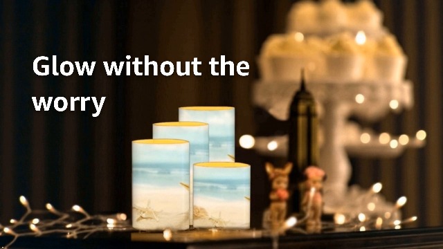 Image of Beach Starfish Seashell Flameless LED Battery Candles 4 Pieces Pillar Fake Candles with Colored Light 4H 8H Timer Remote for Wedding Beach Party Coastal Room Decor