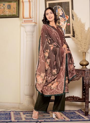 Image of Vbuyz Women's Digital Print Muslin Pakistani Style Stitched Kurta Palazzo With Dupatta | Eid Suits For Women | Salwarsuit For Women