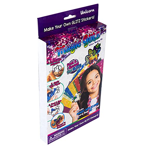 Magic Glitz - Kit de arte para fazer adesivos personalizados, crie seus próprios adesivos de glitter 3D, brilhantes, rápido, fácil de usar, atividade de artesanato divertido, de feriado ou aniversário para crianças, unicórnio