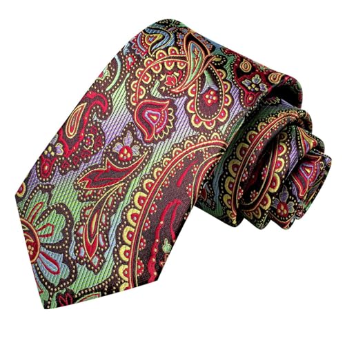 Image of Dubulle Mens Tie and Lapel Pin Paisley Striped Floral Necktie for Men Pocket Square Cufflinks 4PCS Set Wedding Party