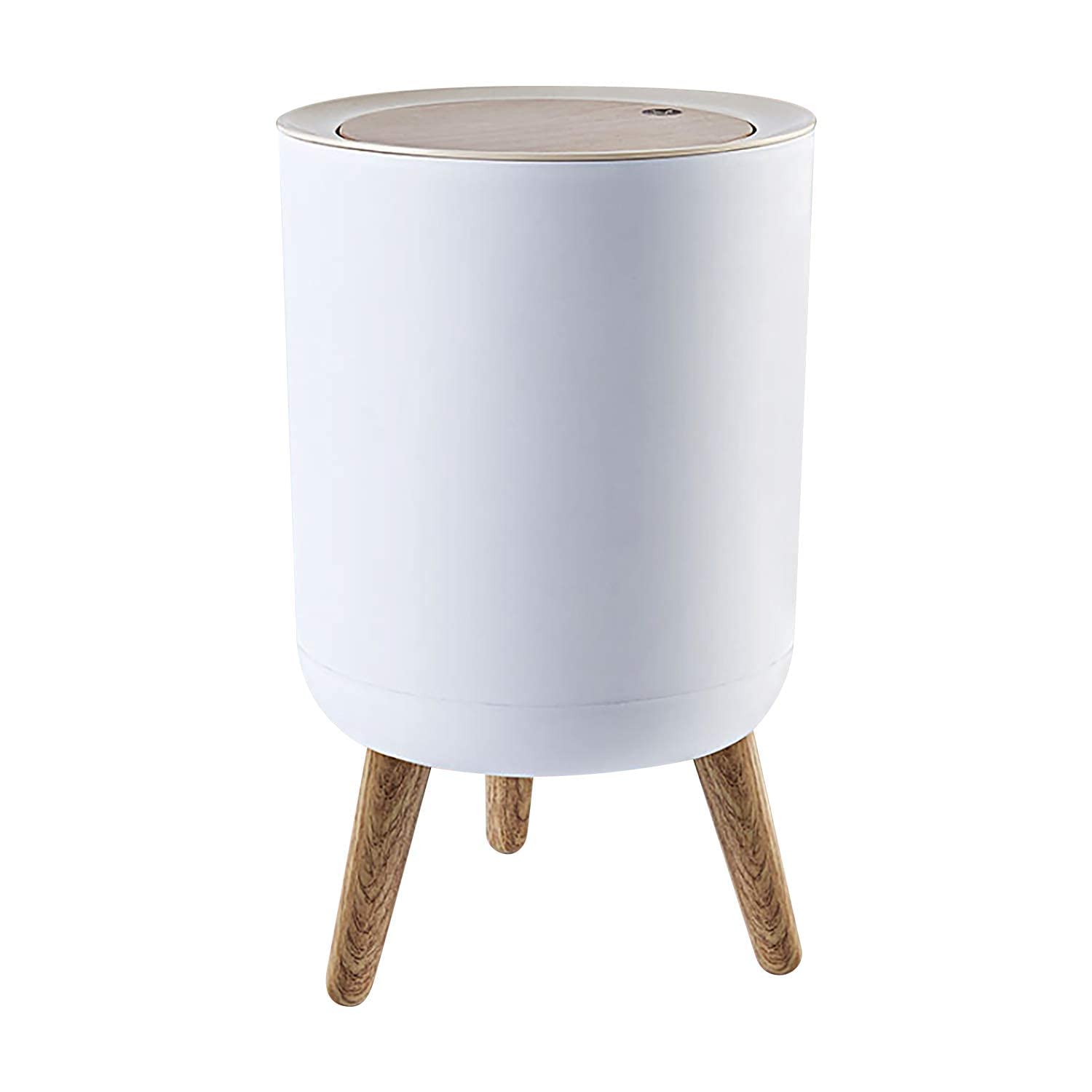 10 L Nordic Style Waste Bin with Push Lid, 22 cm x 36.3 cm, Bathroom Trash Can with Wooden Style Legs (White)-image-14