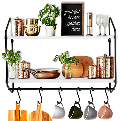 Boluo Kitchen Wall Shelf Bathroom Shelves With Hooks 24 Inches Long Modern Coffee Bar Shelfs Floating Shelve, Black And White (604-60W) #TOP5