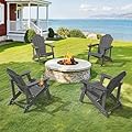 LUE BONA Matte HDPE Adirondack Chairs Set of 4 - Weather Resistant Seating with Cup Holder for Patio, Fire Pit, Deck & Cafe Patio, Dark Gray