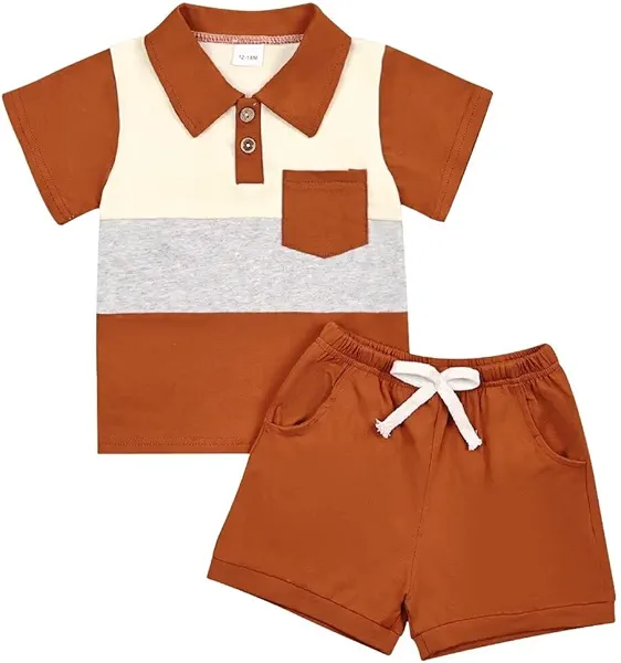 Baby Boy Clothes Toddler Boys Summer Outfits Short Sleeve Button Down Patchwork Top T-Shirt & Shorts Set 2PCS