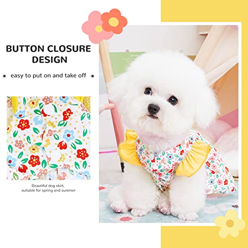 Abrrlo Small Dog Dress Summer Pet Dog Clothes For Small Dogs Cats Girl Cute Floral Puppy Harness Dresses With D Ring Pet Dog Princess Birthday Dress Female Doggie Summer Outfits Apparel(Yellow,L) #TOP2