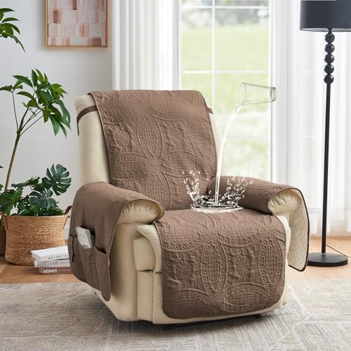 Image of Toffee Quilted Recliner Covers, Camel Large Recliner Chair Covers, Lazy Boy Chair Covers, Pet Friendly Recliner Slipcover for Dogs, Washable Furniture Protector (Recliner 30 inch, Raw Umber)