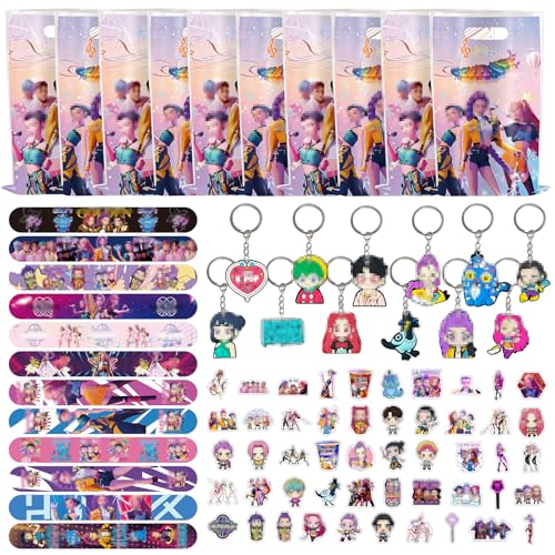 Luclay Party Favor Bag Kids K-Pop- Birthday Gift Party Bags Doll Cartoon Themed Goodie Party Bags Slap Bands Stickers Keychains Decor for Boys Girls Kids Birthday Party Supplies Cartoon Lovers