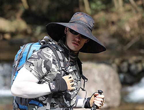 Image of HUAMULAN Wide Brim Sun Hats Men and Women Bucket Safari Fishing Hat for Hiking Garden Lawn Work Camping Outdoor