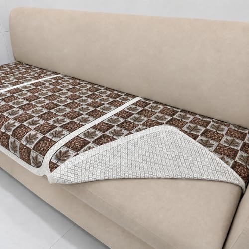 Image of Homerz Premium 'Maharaja Paradise Series' Sofa Cover | Net Fabric Sofa Cover | Washable, Anti-Dust Backed & Wrinkle Resistant Cover (Leafy Checks, 6 (3+2+1) Seater, Only Seat Cover)