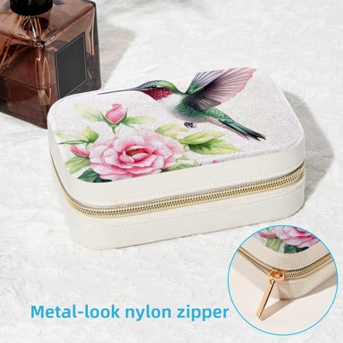Boîte à bijoux colibri rose de voyage pour bagues et colliers