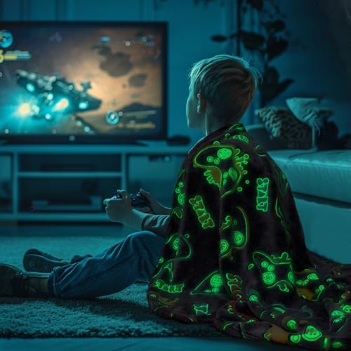 Image of Gamer Gifts for Boys Glow in The Dark Gaming Blanket for Kids, Birthday Gifts for Boys Age 8-12, Game Controller Throw Blanket, Soft Kids Blanket for Game Room Decor 40 inchx60 inch