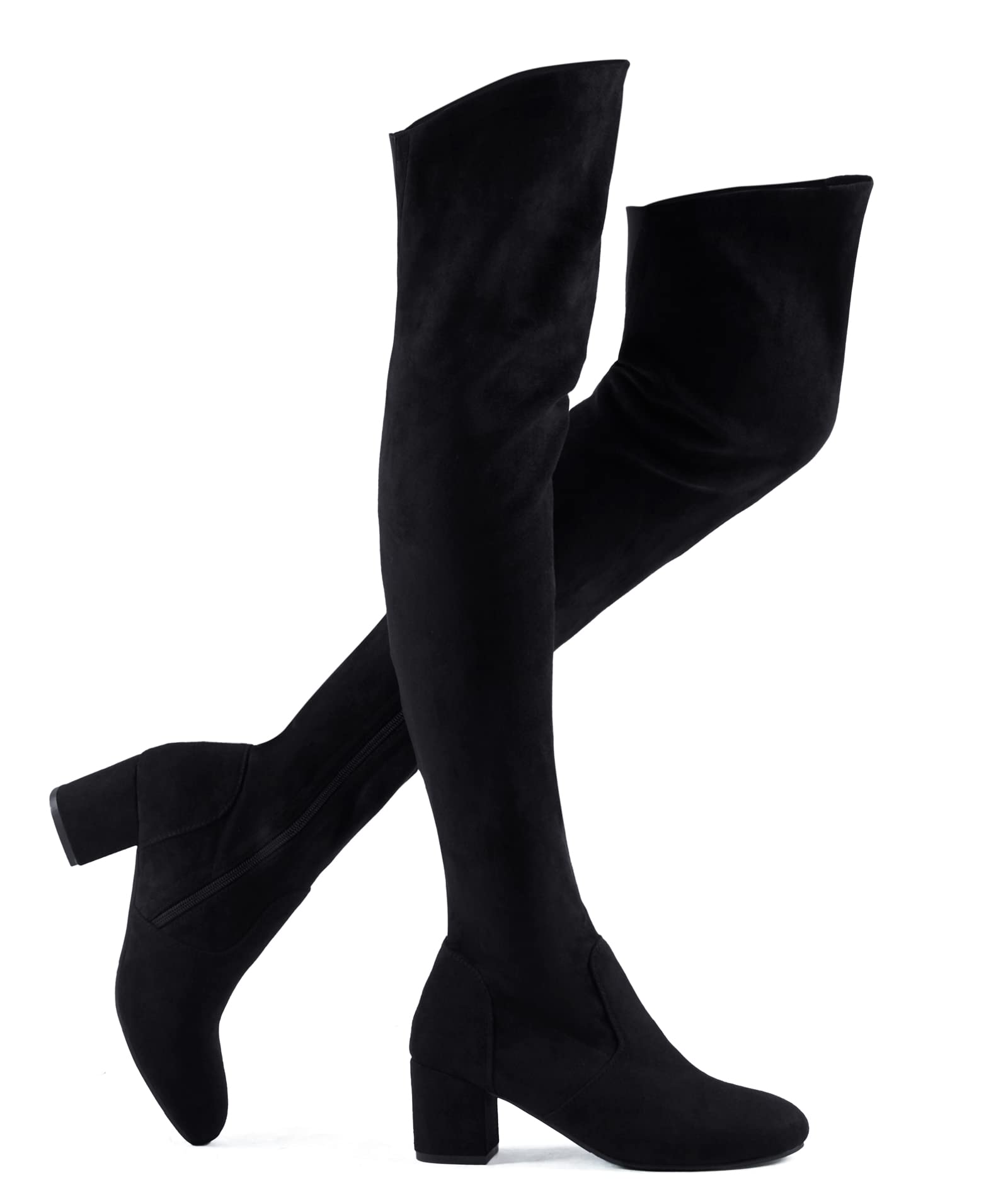 Shoen Talewomen Stretch Suede Chunky Block Heel Thigh High Over