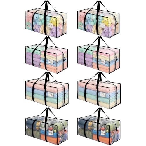 Dntorx 8 Stück 90L Aufbewahrungstasche, Heavy-Duty Weihnachtslager Transparente Umzugskartons Große mit Reißverschluss Griff Faltbar Weihnachtsbaum Tasche für Umzug Bettwäsche Kleidung Aufbewahrung