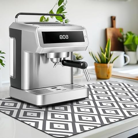 Kitchen & Coffee Bar Mat, Absorbent, Heat Resistant, Dish Drying Mat, Non-Slip Rubber Backing - Ideal for Under Coffee Machines, 12"x19" Grey Cover